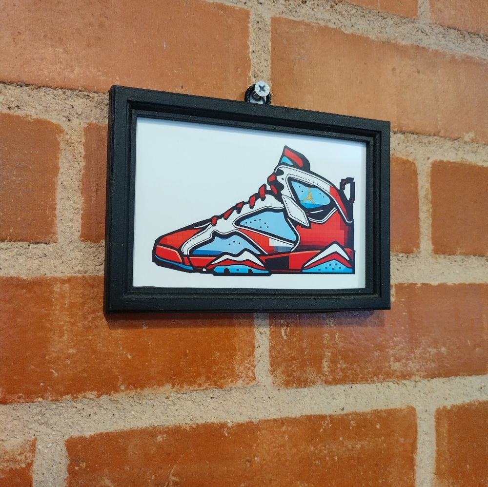 8 Bit Jordan 7 Framed Mini Art Print lo-fi Pixel Art By Neon Nicho